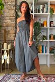 Arbi Gingham Shirring Bandeau Jumpsuit Black
